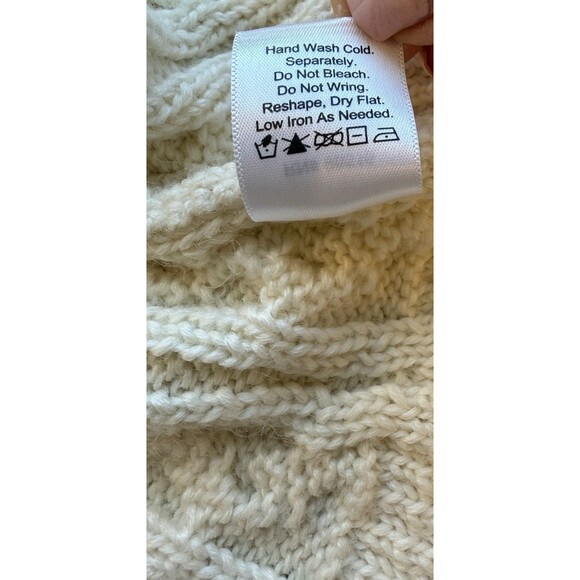Coldwater Creek Cable Knit Cowl Neck Sweater Large Cream Wool Blend Elbo… - Picture 5 of 8